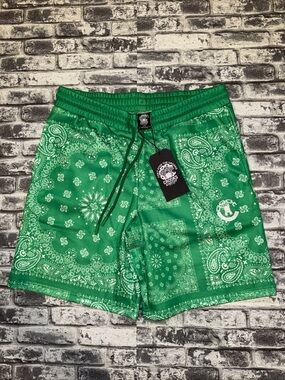 Crooks & Castles Bandana Shorts Green Paisley Streetwear Large